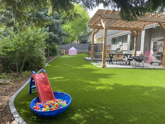FAMILY FIRST - Our turf allows drainage up to 400% more faster than our competitors. Perfect for family and pet friendly area that your little ones can always enjoy! FAMILY FIRST - Our turf allows drainage up to 400% more faster than our competitors. Perfect for family and pet friendly area that your little ones can always enjoy!