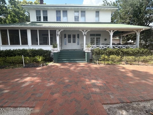 Patio & Walkway (Clay) - Patio and walkway installed using 4x8 Rumbled Clay brick pavers. Call us to schedule a free estimate.