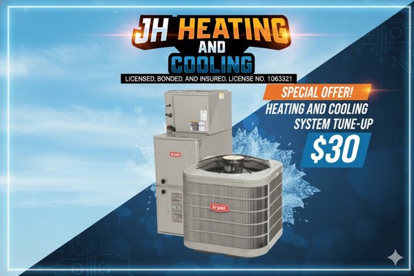 Heating and Cooling System Tune-Up - $30 Special Offer - Ensure your home's heating and cooling system is running at peak performance with our comprehensive tune-up service. For a limited time, take advantage of our $30 special offer! A regular tune-up helps prevent costly breakdowns, improves energy efficiency, and ensures your system is ready for the season ahead. Our certified technicians will inspect and service your equipment to keep you comfortable all year long.