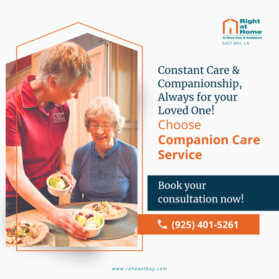 Choose Our Companion Care Services - Companionship isn’t just about helping; it’s about showing care, listening, and bringing comfort to each day. With Right at Home East Bay’s Companion Care, your loved one gains a friend who encourages them every step of the way. Choose Our Companion Care Services - Companionship isn’t just about helping; it’s about showing care, listening, and bringing comfort to each day. With Right at Home East Bay’s Companion Care, your loved one gains a friend who encourages them every step of the way.