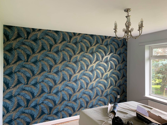Bedroom | Wallpapering - This is a small job we finished in LA. One-wall wallpaper hanging in a bedroom.