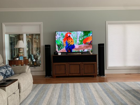 LG 65" OLED TV with Definitive Technology surround sound, Whole House Sound, and More in East New Market, MD - This is a project in East New Market, MD that we completed in 2019. We installed a nice 65" LG OLED TV in the family room, along with a Definitive Technology 5.1.2 surround sound system powered by an Onkyo RZ series AV receiver, controlled by a URC TRC-1080 remote, and a very nice TV stand/cabinet from Salamander designs, who manufactures some of the nicest theater room furniture and AV cabinets on the market.
We also installed a very reliable Luxul wifi system along with a high definition IP camera surveillance system from a company called LILIN. Both of these brands are some of the best in the industry. Luxul makes some of the best and most reliable routers and access points available. And LILIN produces cameras that are extremely reliable, they have the best picture I've ever seen, and we have dealt with quite a few camera system manufacturers and these cameras are the only ones that we have ever sold that literally just never go bad. Cameras and recorders are running 24/7, so it's kind of understandable that once in a while they go bad and need to be replaced with a new camera, or a new recorder or hard drive. But, these LILIN systems somehow always work, and just don't go bad like the other brands that we've dealt with. These systems are not cheap by any means, but in this case, you definitely get what you pay for.
This client also bought a 6 zone distributed audio system with four indoor zones and two outdoor zones. This is all easily controlled by either the URC TDC-7100 handheld touchscreen remote, or the FREE URC Mobile 2.5 mobile app for their iPhones and iPads. This gives them the ability to easily control either the TV and surround sound system, or the whole house sound system, from anywhere on the property. As long as their connected to the wifi, they can easily control everything in the home. Since we always install a super reliable wifi network, our clients always have control over their systems, from anywhere on their property. After all, what good is technology that you have no control over. Don't do business with someone that would sell you a bunch of AV equipment, and then leave you with five remotes and a sheet of paper with instructions on how to control it. With our systems, you'll hit a command button on the remote that says "Cable TV" or "Directv" or "Netflix" that will literally power on all of the necessary devices, and put them all on the proper inputs with the touch of that one button.
I didn't get many pictures of this property, but the next time that I'm over there, I will take more pictures and put them on here afterwards. If you're interested in how we could make your home more enjoyable, and your systems easily controlled, give us a call or send us an email today to schedule your FREE in-home consultation! LG 65" OLED TV with Definitive Technology surround sound, Whole House Sound, and More in East New Market, MD - This is a project in East New Market, MD that we completed in 2019. We installed a nice 65" LG OLED TV in the family room, along with a Definitive Technology 5.1.2 surround sound system powered by an Onkyo RZ series AV receiver, controlled by a URC TRC-1080 remote, and a very nice TV stand/cabinet from Salamander designs, who manufactures some of the nicest theater room furniture and AV cabinets on the market.
We also installed a very reliable Luxul wifi system along with a high definition IP camera surveillance system from a company called LILIN. Both of these brands are some of the best in the industry. Luxul makes some of the best and most reliable routers and access points available. And LILIN produces cameras that are extremely reliable, they have the best picture I've ever seen, and we have dealt with quite a few camera system manufacturers and these cameras are the only ones that we have ever sold that literally just never go bad. Cameras and recorders are running 24/7, so it's kind of understandable that once in a while they go bad and need to be replaced with a new camera, or a new recorder or hard drive. But, these LILIN systems somehow always work, and just don't go bad like the other brands that we've dealt with. These systems are not cheap by any means, but in this case, you definitely get what you pay for.
This client also bought a 6 zone distributed audio system with four indoor zones and two outdoor zones. This is all easily controlled by either the URC TDC-7100 handheld touchscreen remote, or the FREE URC Mobile 2.5 mobile app for their iPhones and iPads. This gives them the ability to easily control either the TV and surround sound system, or the whole house sound system, from anywhere on the property. As long as their connected to the wifi, they can easily control everything in the home. Since we always install a super reliable wifi network, our clients always have control over their systems, from anywhere on their property. After all, what good is technology that you have no control over. Don't do business with someone that would sell you a bunch of AV equipment, and then leave you with five remotes and a sheet of paper with instructions on how to control it. With our systems, you'll hit a command button on the remote that says "Cable TV" or "Directv" or "Netflix" that will literally power on all of the necessary devices, and put them all on the proper inputs with the touch of that one button.
I didn't get many pictures of this property, but the next time that I'm over there, I will take more pictures and put them on here afterwards. If you're interested in how we could make your home more enjoyable, and your systems easily controlled, give us a call or send us an email today to schedule your FREE in-home consultation!