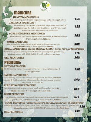 Pure Nail Spa – Services & Prices - This is Pure Nail Spa’s current service pricing for the year 2025. Prices are subject to change with notice. Pure Nail Spa – Services & Prices - This is Pure Nail Spa’s current service pricing for the year 2025. Prices are subject to change with notice.