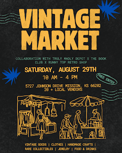 Vintage Market - Saturday, August 29th - Hi friends! After the incredible turnout and community love we felt at our last Pride in the Park Event, we knew we had to bring another market back to Johnson Drive!
This time, we’re teaming up with our friends at @runnytopshop to bring you a curated vintage market. Saturday, August 29th will be a day dedicated in vintage finds, local creatives, small businesses, and bringing community together again in Mission, Kansas.
Shop vintage, shop local, and find something you didn’t think you needed! Vintage Market - Saturday, August 29th - Hi friends! After the incredible turnout and community love we felt at our last Pride in the Park Event, we knew we had to bring another market back to Johnson Drive!
This time, we’re teaming up with our friends at @runnytopshop to bring you a curated vintage market. Saturday, August 29th will be a day dedicated in vintage finds, local creatives, small businesses, and bringing community together again in Mission, Kansas.
Shop vintage, shop local, and find something you didn’t think you needed!