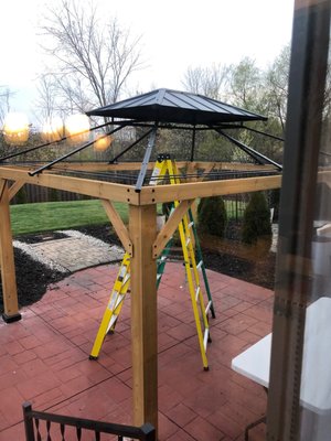 Gazebo Build - We built this prefabricated Gazebo on the clients back patio. Gazebo Build - We built this prefabricated Gazebo on the clients back patio.