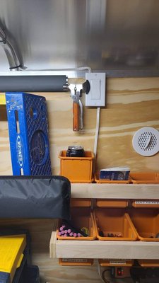 Workshop on wheels - I built out an empty 7x16' utility trailer with custom shelving and a workbench. I do a variety of jobs throughout the day and this allows me to have everything I need within reach. I put in electrical (lighting) and ventilation so I can do cutting and sanding in the trailer while your home stays clean and quiet.