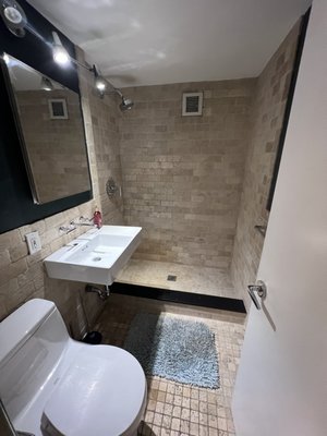 bathroom remodel - This remodel had an old damaged bathtub. We removed and bathtub and covered it to a standing shower matching original tiles. we also replaced the vanity. Toilet remained in place. bathroom remodel - This remodel had an old damaged bathtub. We removed and bathtub and covered it to a standing shower matching original tiles. we also replaced the vanity. Toilet remained in place.
