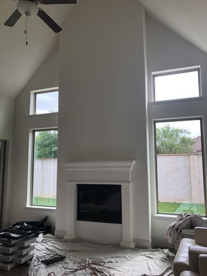 Fireplace remodel and install Juliet balcony - This project was fun and satisfying! We installed a shiny finish tile on the 2 story fireplace wall ,opened up a solid wall upstairs that’s was adjoining the living room and installed a Juliet balcony which rails and sliding barn doors! Fireplace remodel and install Juliet balcony - This project was fun and satisfying! We installed a shiny finish tile on the 2 story fireplace wall ,opened up a solid wall upstairs that’s was adjoining the living room and installed a Juliet balcony which rails and sliding barn doors!