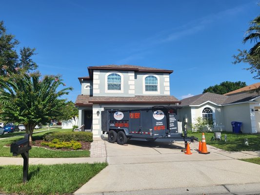Bathroom Demolition - Completely Driveway Safe 15 cubic yard Dumpster Trailer. Perfect for Roof, Shingles disposal, Junk Removal , construction debris removal.