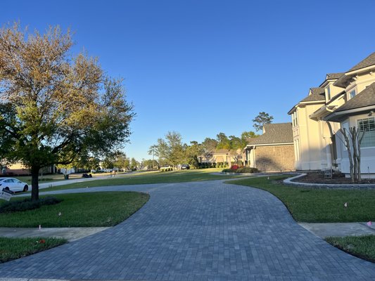 Circular Driveway connected with Straight Driveway - In this project we installed 4x8 bricks granite in the main driveway connected with a custom semi circular driveway.