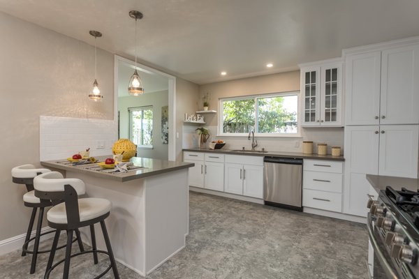 How to prepare a home for sale in SV - Find a Realtor who has a lot of experience bringing a home to market. Sometimes it is best to sell "As Is", sometimes it's better to upgrade certain areas. This kitchen was in original 1960's condition. My crew changed around the counter space to open up the kitchen. We added new appliances, countertops and cabinets for less than $12K. It worked! We also staged  an existing bedroom off the Living Room as an office. Home sold for over $65K.