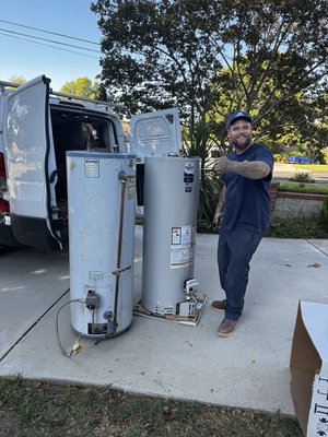 Water heater replacement - We responded to a call regarding a water heater that had developed a major leak, causing flooding in the garage. Our team safely removed the old, leaking unit and installed a brand-new 50-gallon water heater. All necessary plumbing connections were brought up to code, and the installation successfully passed city inspection. The customer now has a reliable hot water supply with the peace of mind that the system is properly installed and inspected.