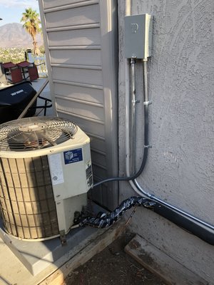 Condenser move and reconnect - Customer reached out to our company wanting to move a condenser 15’ feet inside to finish his concrete project.
Extended copper lines and electrical made sure all was secure.