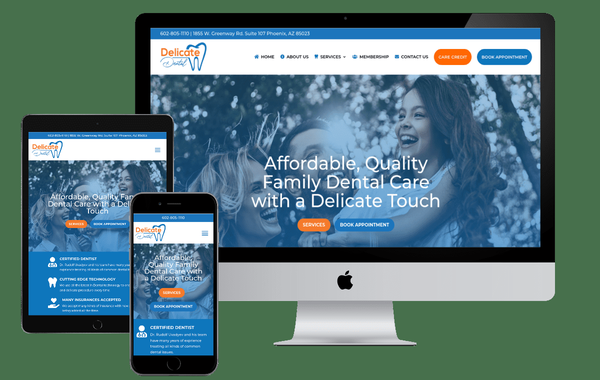 Delicate Dental Website - Website designed and developed for a family dental practice that specializes in delicate dental procedures with minimal pain. We designed their logo and branding as well. Live site: https://delicatedentalaz.com