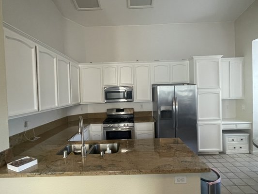 Roseville Cabinet paint job - Went from a real dark stained cabinets to a a BJ cloud white, a process that can’t jump any steps. Huge difference!