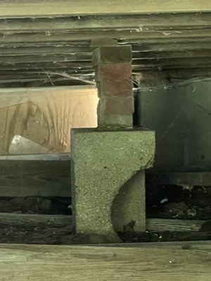 Crawlspace Inspection - Call 609-288-0188 for your home inspection today! Not the structural support you want to find under your home. It’s not uncommon to find “DIY structural support systems” made with found scraps within a crawlspace.