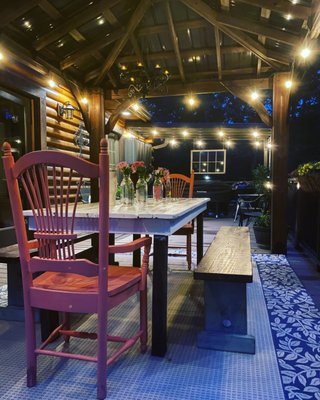 Rear Deck Turned into Outdoor Living Area - What used to be just a large empty outdoor deck on the back of this home was transformed by building and installing a fully covered dinning area, a separate cooking area, a custom built farm table and benches, new railings, deck resurfacing, warm light and outdoor TV area and fire pit. Rear Deck Turned into Outdoor Living Area - What used to be just a large empty outdoor deck on the back of this home was transformed by building and installing a fully covered dinning area, a separate cooking area, a custom built farm table and benches, new railings, deck resurfacing, warm light and outdoor TV area and fire pit.