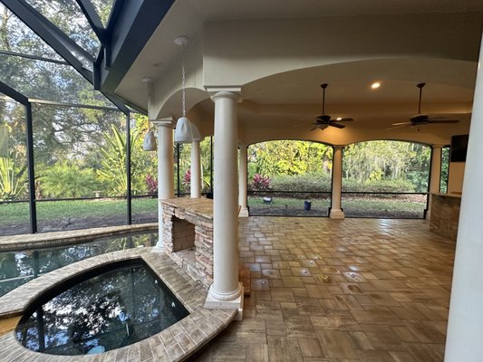 Pool Enclosure Restoration - Trust the experts at Pool Screens R Us with your enclosure restoration. We started by Covering the pool and all the beautiful tile with heavy duty plastic. Pool Enclosure Restoration - Trust the experts at Pool Screens R Us with your enclosure restoration. We started by Covering the pool and all the beautiful tile with heavy duty plastic.