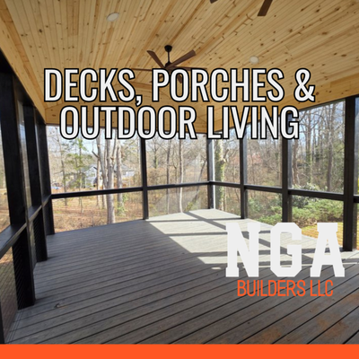 🌳 Decks & Outdoor Living – Your Backyard Oasis Awaits - 🌳 Decks & Outdoor Living – Your Backyard Oasis Awaits
Step outside your door and imagine a stunning deck flooded with golden South Carolina light—the perfect setting to savor a quiet coffee, host neighborhood barbecues, or unwind under the stars. NGA Builders transforms ordinary yards into extraordinary destinations for living, gathering, and celebrating every season.

Our expertise in custom decks, porches, and outdoor spaces means we listen to your dreams and analyze the lay of your land, ensuring every inch of wood or composite connects seamlessly and lasts for years. Maybe you want classic wood craftsmanship, a screened porch for rainy days, or a sprawling platform with room for a fire pit and a grill. We tailor our approach for your family, your home, and the unpredictable Upstate weather.

The journey starts with a walk-through of your property. We ask what you love to do most outdoors, and our designers sketch concepts that balance looks, comfort, and function. Each material is sourced for beauty and durability—so your deck withstands both summer sun and Southern storms. Construction is scheduled to minimize disruption, while our friendly crew keeps your yard tidy, safe, and respected every step of the way.

Imagine the transformation:

🌲 Morning yoga or coffee while the sun rises over your new cedar deck.
🍔 Laughter echoing as you host a birthday barbecue for friends and neighbors.
✨ The serenity of watching fireflies dance from a screened porch retreat.
🐶 Kids and pets with all the safe space to play they've ever dreamed of.
Our process includes:
• Consultation and on-site assessment for personalized planning
• Smart, code-compliant design (we handle permitting!)
• Clear, upfront quotes—no surprise costs
• Quality construction, weatherproof finishes, and a thorough walkthrough on completion

At NGA Builders, your satisfaction isn’t just part of the process—it’s the whole point. We’ve been the go-to choice for decks and outdoor living in Inman, Spartanburg, and surrounding towns, thanks to our integrity, creativity, and old-fashioned craftsmanship.

Transform your backyard from “nice enough” into the place where everyone wants to be. Reach out today—your perfect Upstate porch, patio, or deck is just a conversation away.
