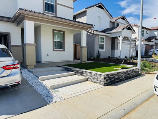 Project 1: Concrete, Steps, Turf, Retaining Wall - This project I installed concrete, steps, turf, and retaining wall for client.