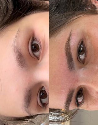Brow Mapping, Tinting, Lamination, and Wax - Before and after brow mapping, tint, and wax and lamination service with Mia. Brow Mapping, Tinting, Lamination, and Wax - Before and after brow mapping, tint, and wax and lamination service with Mia.