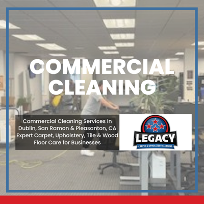Commercial Carpet Cleaning - Commercial Cleaning Services in Dublin, San Ramon & Pleasanton, CA
Expert Carpet, Upholstery, Tile & Wood Floor Care for Businesses

Legacy Carpet & Upholstery Cleaning delivers high-performance commercial cleaning that protects your image, health, and bottom line. From offices and retail shops to schools, restaurants, and medical suites, we provide scheduled and one-time services that keep high-traffic surfaces spotless, hygienic, and long-lasting.

Why Professional Commercial Cleaning?
• Impress clients & staff – Clean floors and furnishings signal professionalism.
• Healthier workplaces – Hot-water extraction removes dust, allergens & bacteria.
• Lower replacement costs – Routine care preserves carpets, upholstery, tile grout, and wood finishes.
• Flexible scheduling – Day, evening, or weekend visits minimize disruption.

Complete Floor & Fabric Solutions
Commercial Carpet Cleaning – Truck-mounted steam extraction lifts tracked-in soil, coffee spills, and traffic lanes while honoring carpet warranties.

Office Upholstery Cleaning – Conference chairs, cubicle panels, and lobby sofas sanitized with fast-drying, fabric-safe detergents.

Tile & Grout Restoration – High-pressure steam and degreasers remove grease, mildew, and odor in kitchens and restrooms.

Wood Floor Maintenance – pH-neutral, low-moisture methods erase residue that dulls hardwood without warping planks.

Area Rug Care – Oriental, wool, and synthetic rugs detail-cleaned on-site or in-plant to revive color and remove allergens.

Proven, Eco-Smart Process
• Site audit – We map traffic patterns, fiber types, and pain points.
• Customized plan – Solutions matched to soil loads and budgets.
• Green chemistry – EPA Safer Choice products are odor-friendly.
• Powerful extraction – Industrial vacuums and 220-degree water leave no sticky residue.
• Quality control – Post-clean walk-through backs our 200 % guarantee.

Why East Bay Businesses Choose Legacy
• Family-owned, second-generation company with IICRC-certified techs.
• Fully insured, background-checked crews arrive on time in branded vehicles.
• Clear, upfront quotes—no hidden fees or up-charges.
• Dedicated account managers for multi-location portfolios.

Industries We Serve
• Corporate offices & coworking spaces
• Retail stores & showrooms
• Restaurants & hospitality venues
• Healthcare & dental clinics
• Schools, daycare centers & gyms
• Property management & HOA areas

Frequently Asked Questions
How often should commercial carpets be cleaned?
High-traffic halls benefit from quarterly service; general offices need semi-annual deep cleaning.

Are your cleaning agents safe for sensitive environments?
Yes. Our low-VOC, non-toxic solutions meet LEED and OSHA guidelines.

Can you clean after hours?
Absolutely. We offer 24/7 scheduling, including overnight and holiday slots.

Do you offer maintenance plans?
We build discounted packages with automatic reminders to keep your space audit-ready.

Elevate Your Workplace Today
Give employees and visitors the clean, healthy environment they deserve. Contact Legacy Carpet & Upholstery Cleaning for a free, on-site proposal in Dublin, San Ramon, Pleasanton, and the Tri-Valley.

📞 Call 925-967-4550 to experience the Legacy difference—commercial carpet cleaning, office upholstery cleaning, and tile & grout restoration done right, every time.