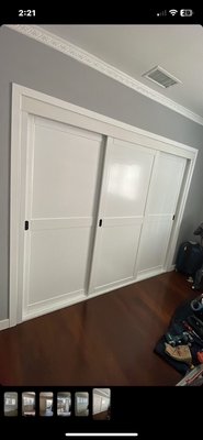 Shaker style closet doors. - These photos are a collection of past work we have done, they are all closet doors. Most rooms had an open closet door without any door, or some had pre-existing closet doors but they were cheaply made, wouldn’t slide correctly, or were just simply old and ready to be replaced. Our clients reached out and had us replace them with our shaker style doors and they were very happy with the new product. Shaker style closet doors. - These photos are a collection of past work we have done, they are all closet doors. Most rooms had an open closet door without any door, or some had pre-existing closet doors but they were cheaply made, wouldn’t slide correctly, or were just simply old and ready to be replaced. Our clients reached out and had us replace them with our shaker style doors and they were very happy with the new product.