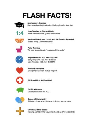 Fast Facts About Children's House! - Here's an overview of who we are and what we stand for as an In-Home Preschool. Book a tour to learn more! Fast Facts About Children's House! - Here's an overview of who we are and what we stand for as an In-Home Preschool. Book a tour to learn more!