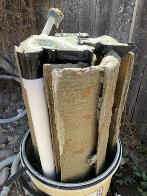 D.E. filter cleaning - We expertly disassembled the 8 filter grids. After deep cleaning each of the grids, we clean and flush the filter tank, strip and lube the filter tank o-ring, and reassemble. Afterwards we prime the pump, bleed the air out of the filter tank, and inspect for leaks. D.E. filter cleaning - We expertly disassembled the 8 filter grids. After deep cleaning each of the grids, we clean and flush the filter tank, strip and lube the filter tank o-ring, and reassemble. Afterwards we prime the pump, bleed the air out of the filter tank, and inspect for leaks.