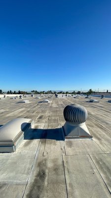 Commercial Flat Roof Coating - Full a Roof Coating for Long Beach Commercial Building, with minor wood repairs & resealing of lights Commercial Flat Roof Coating - Full a Roof Coating for Long Beach Commercial Building, with minor wood repairs & resealing of lights