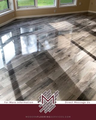 Glossy Finish Grey Laminate Flooring Installation - The customer wanted to renovate and brighten up their home by updating their flooring. We installed an underlayment moisture barrier for a softer feel underfoot and to help to protect it from moisture. We installed the new glossy finish laminate flooring via click method installation. The grey laminate flooring gives a fresh look and adds a modern twist of shine to the home.
Contact us today! And schedule a free in-home assessment and have us bring your vision for your flooring into reality! Glossy Finish Grey Laminate Flooring Installation - The customer wanted to renovate and brighten up their home by updating their flooring. We installed an underlayment moisture barrier for a softer feel underfoot and to help to protect it from moisture. We installed the new glossy finish laminate flooring via click method installation. The grey laminate flooring gives a fresh look and adds a modern twist of shine to the home.
Contact us today! And schedule a free in-home assessment and have us bring your vision for your flooring into reality!