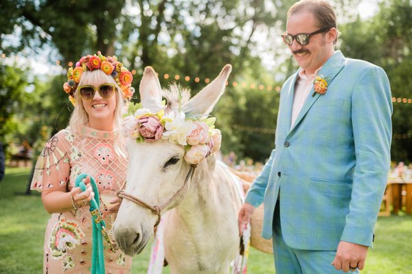 Lyons Colorado Wedding - What's better than a beverage burro (Donkey carrying beers) at a wedding reception a beverage burro with amazing flowers. This wedding was a blast. We like to think that our flowers helped.