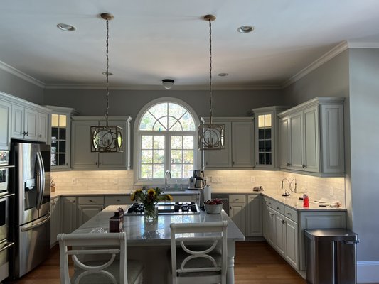 Pendant lighting and under the cabinet lighting install - Pendant lights added above kitchen island and lighting installed under cabinets in kitchen