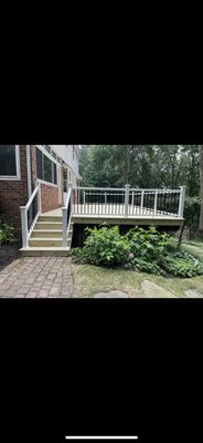 Deck/ Railing Renovation - We removed the old decking and railing and installed new pressure treated 5/4 decking and luxury vinyl railings and added new stairs Deck/ Railing Renovation - We removed the old decking and railing and installed new pressure treated 5/4 decking and luxury vinyl railings and added new stairs