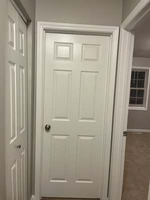Inside painting, duplex - Removed popcorn, ceiling texture, fix ceilings. Painted all walls and trim along with wall repair from existing holes. Inside painting, duplex - Removed popcorn, ceiling texture, fix ceilings. Painted all walls and trim along with wall repair from existing holes.