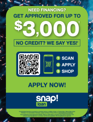 Financing Available - Good Credit, Bad Credit, No Credit?

Apply now through Snap Finance!

Snap Finance | No Credit Needed Financing up to $5,000 

Easy & quick application, approval within minutes!