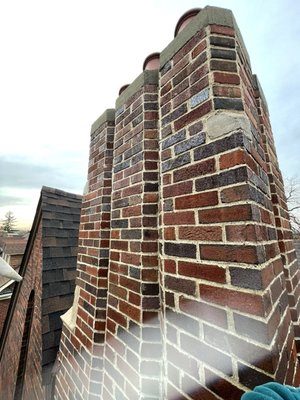 Chimney repair - This chimney was falling apart in really bad shape until me and my guys came and made it look great again customer was concerned with the chimney design as it was in a historical side of town but was really happy with the final product . Chimney repair - This chimney was falling apart in really bad shape until me and my guys came and made it look great again customer was concerned with the chimney design as it was in a historical side of town but was really happy with the final product .