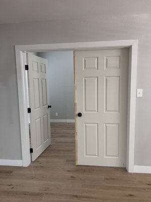 Door Installation - client wanted to convert open area into bedroom. we removed moldings and added a pair of pre hung interior doors. both doors open.
same day consultation. 702-575-7329