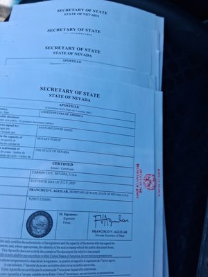 Apostille Documents - When an Apostille is ordered, the paperwork is going to another country. Document Types are collected and sent to Secretary of State for authentication and certification. Apostille Documents - When an Apostille is ordered, the paperwork is going to another country. Document Types are collected and sent to Secretary of State for authentication and certification.