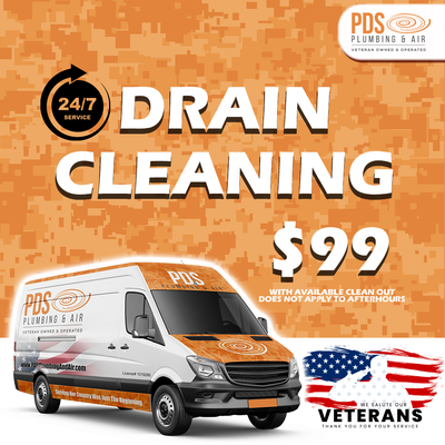 $99.00 Drain Cleaning Special - Revitalize your plumbing system with our incredible offer on Drain Cleaning starting at $99.00! At PDS Plumbing and Air, we're here to ensure your drains are free-flowing and problem-free. Don't let clogs disrupt your day – take advantage of this limited-time deal and enjoy reliable, expert drain cleaning at an unbeatable price. Contact us now to schedule your service and experience plumbing peace of mind today! $99.00 Drain Cleaning Special - Revitalize your plumbing system with our incredible offer on Drain Cleaning starting at $99.00! At PDS Plumbing and Air, we're here to ensure your drains are free-flowing and problem-free. Don't let clogs disrupt your day – take advantage of this limited-time deal and enjoy reliable, expert drain cleaning at an unbeatable price. Contact us now to schedule your service and experience plumbing peace of mind today!