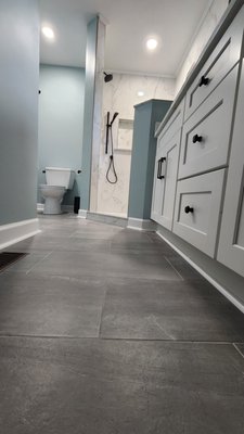 Master Bath Remodel 2025 - This bathroom has an unusual shape. We built a closet with a bi-folding barn door (How cool is that?) where the old shower once stood, and built a custom shower in the corner where a dated, non-functioning jacuzzi tub once sat. This remodel turned out sweet!
Bob left us a review here on Yelp and on Google. Lisa left us a review on Google last year when we remodeled their hall bathroom. Master Bath Remodel 2025 - This bathroom has an unusual shape. We built a closet with a bi-folding barn door (How cool is that?) where the old shower once stood, and built a custom shower in the corner where a dated, non-functioning jacuzzi tub once sat. This remodel turned out sweet!
Bob left us a review here on Yelp and on Google. Lisa left us a review on Google last year when we remodeled their hall bathroom.