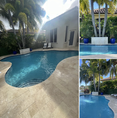 Pool Resurfacing - At Bluewater Pools, we specialize in rejuvenating your swimming pool through our comprehensive pool resurfacing services. Our process is meticulously designed to not only enhance the appearance of your pool but also to ensure its longevity and safety.
We begin with draining your pool and carefully preparing the surface by undercutting the waterline tile and any protruding lines and lights.
Our team then performs an acid wash on the entire pool surface to ensure a clean slate for the new application. We apply Bond Kote over the existing surface for a robust bond. The choice of Diamond Brite color is yours, allowing customization to match your aesthetic preferences.
The process concludes with the installation of all new fittings and main drain covers. To ensure optimal water quality, we treat the fill water and balance all chemicals, providing two weeks of pool service to maintain this balance. Trust in Bluewater Pools to bring new life to your swimming pool! Pool Resurfacing - At Bluewater Pools, we specialize in rejuvenating your swimming pool through our comprehensive pool resurfacing services. Our process is meticulously designed to not only enhance the appearance of your pool but also to ensure its longevity and safety.
We begin with draining your pool and carefully preparing the surface by undercutting the waterline tile and any protruding lines and lights.
Our team then performs an acid wash on the entire pool surface to ensure a clean slate for the new application. We apply Bond Kote over the existing surface for a robust bond. The choice of Diamond Brite color is yours, allowing customization to match your aesthetic preferences.
The process concludes with the installation of all new fittings and main drain covers. To ensure optimal water quality, we treat the fill water and balance all chemicals, providing two weeks of pool service to maintain this balance. Trust in Bluewater Pools to bring new life to your swimming pool!