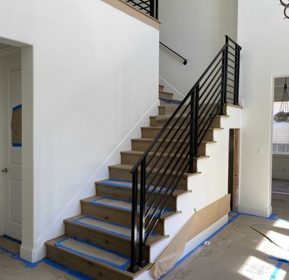 Horizontal Modern Stair Railing - The customer wanted a beautiful modern look for their mid-century remodel of their newly purchased home. Horizontal Modern Stair Railing - The customer wanted a beautiful modern look for their mid-century remodel of their newly purchased home.