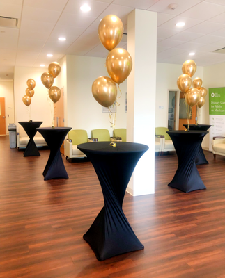 "Harold's Farewell' Dinner - Farewell dinner for Harold an Oakstreet Health director who has relocated to their South Carolina location. Full setup by Sitting Pretty tables, chairs, linens, Photo Booth & Balloon wall. "Harold's Farewell' Dinner - Farewell dinner for Harold an Oakstreet Health director who has relocated to their South Carolina location. Full setup by Sitting Pretty tables, chairs, linens, Photo Booth & Balloon wall.