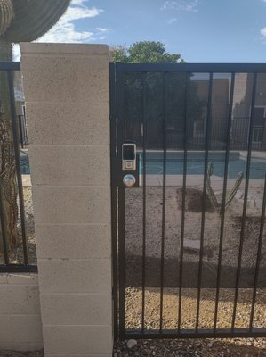 Pool enclosure - Complete fence and gate replacement for a duplex. Code compliant and added keyless entry for clients and pool cleaners.