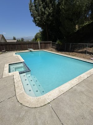 Pool remodel in Pomona - This pool needed a quick facelift with brand new plaster, new tile and new equipment to bring this pool back to life. Ready to be enjoyed this summer.