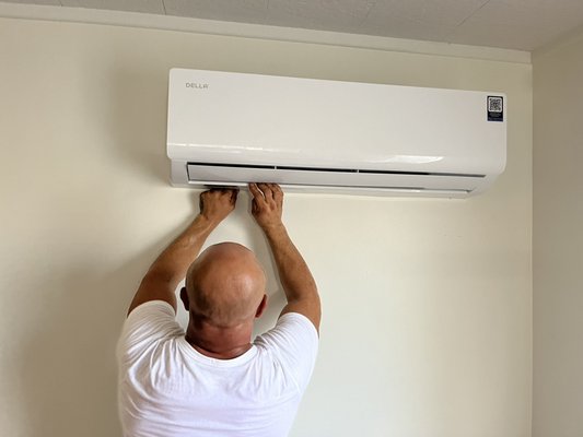 Mini split install - Installation of dual head mini split allows more than one room to be cooled or heated by one condenser. Mini splits are the energy efficient way to chill out and cool off! Mini split install - Installation of dual head mini split allows more than one room to be cooled or heated by one condenser. Mini splits are the energy efficient way to chill out and cool off!