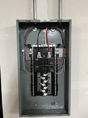 Garage Update 2024 - Ran new 60A sub panel to garage and added cord drops for easy access to power Garage Update 2024 - Ran new 60A sub panel to garage and added cord drops for easy access to power