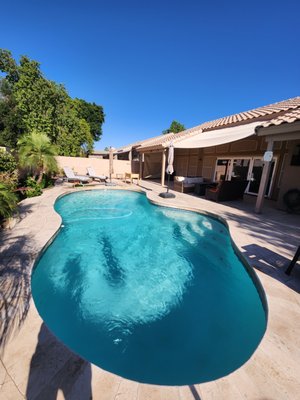 Freeform & Lagoon Pool Cleaning Service | East Valley, AZ – State 48 Pool Cleaning - These freeform and lagoon-style pools are some of our favorite properties to service. With their curved designs, natural rock waterfalls, and lush desert landscaping, they require expert care to keep every inch spotless.
At State 48 Pool Cleaning, our weekly service includes:
✔ Water testing & chemical balancing
✔ Skimming & debris removal
✔ Brushing curved walls, steps & tile line
✔ Emptying skimmer & pump baskets
✔ Vacuuming pool floor
✔ Equipment inspection (pump, filter, heater)
✔ Backwashing filter as needed
Freeform pools collect more debris around their curves
and water features — that's why consistent weekly
service matters. We keep your lagoon pool looking
like a resort, all year long.
Call or text for a free quote! Freeform & Lagoon Pool Cleaning Service | East Valley, AZ – State 48 Pool Cleaning - These freeform and lagoon-style pools are some of our favorite properties to service. With their curved designs, natural rock waterfalls, and lush desert landscaping, they require expert care to keep every inch spotless.
At State 48 Pool Cleaning, our weekly service includes:
✔ Water testing & chemical balancing
✔ Skimming & debris removal
✔ Brushing curved walls, steps & tile line
✔ Emptying skimmer & pump baskets
✔ Vacuuming pool floor
✔ Equipment inspection (pump, filter, heater)
✔ Backwashing filter as needed
Freeform pools collect more debris around their curves
and water features — that's why consistent weekly
service matters. We keep your lagoon pool looking
like a resort, all year long.
Call or text for a free quote!