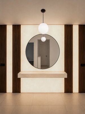 Luxury Modern Entryway and Custom Backlit Feature Wall Installation - Check out Axetron's latest luxury interior transformation! We took this entryway to the next level by designing and installing a custom, high-end feature wall that leaves a lasting first impression.
The project features breathtaking backlit translucent stone panels that emit a warm, sophisticated glow, beautifully contrasted by custom-crafted dark wood vertical slats. We integrated a sleek, minimalist floating marble ledge and a large circular statement mirror to enhance the depth and elegance of the foyer. Combined with modern minimalist lighting and flawless execution, this foyer is a true architectural masterpiece.
From custom carpentry to complex integrated electrical and lighting work, our team handled every detail with absolute precision. Ready to elevate your home's interior with custom architectural features? Contact Axetron today! Luxury Modern Entryway and Custom Backlit Feature Wall Installation - Check out Axetron's latest luxury interior transformation! We took this entryway to the next level by designing and installing a custom, high-end feature wall that leaves a lasting first impression.
The project features breathtaking backlit translucent stone panels that emit a warm, sophisticated glow, beautifully contrasted by custom-crafted dark wood vertical slats. We integrated a sleek, minimalist floating marble ledge and a large circular statement mirror to enhance the depth and elegance of the foyer. Combined with modern minimalist lighting and flawless execution, this foyer is a true architectural masterpiece.
From custom carpentry to complex integrated electrical and lighting work, our team handled every detail with absolute precision. Ready to elevate your home's interior with custom architectural features? Contact Axetron today!